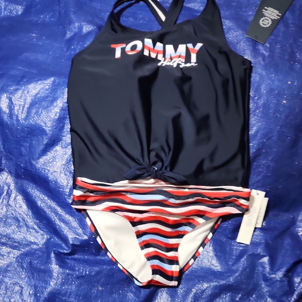 Tommy Hilfiger Navy Swimsuit with Striped Bottom